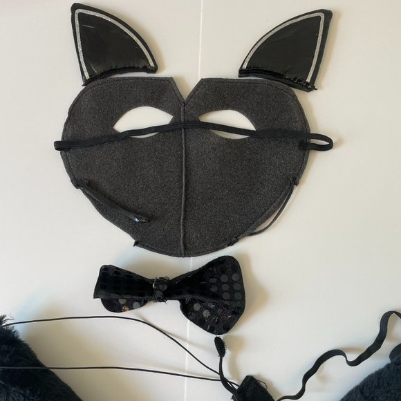 Black Cat Mask, Ears, Bowties and Tail Costume or Accessories - Picture 3 of 6